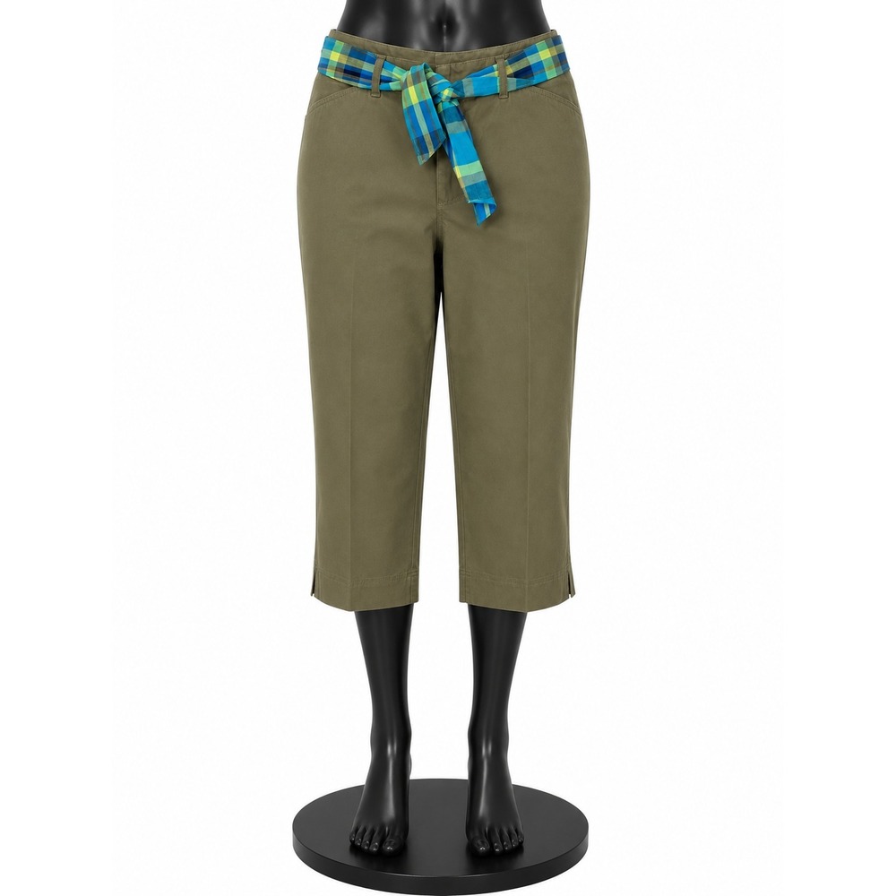 Liz Claiborne LizWear Jeans Women's Olive Capri Pants Size 16 Cropped Belted